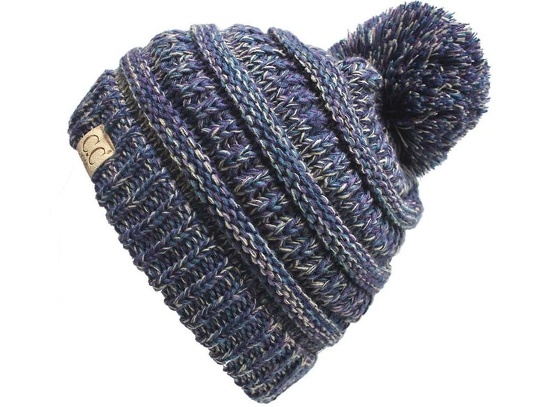 C.C. Kid's Classic Fit Cable Knit Beanie W/ Pom - 4-Tone