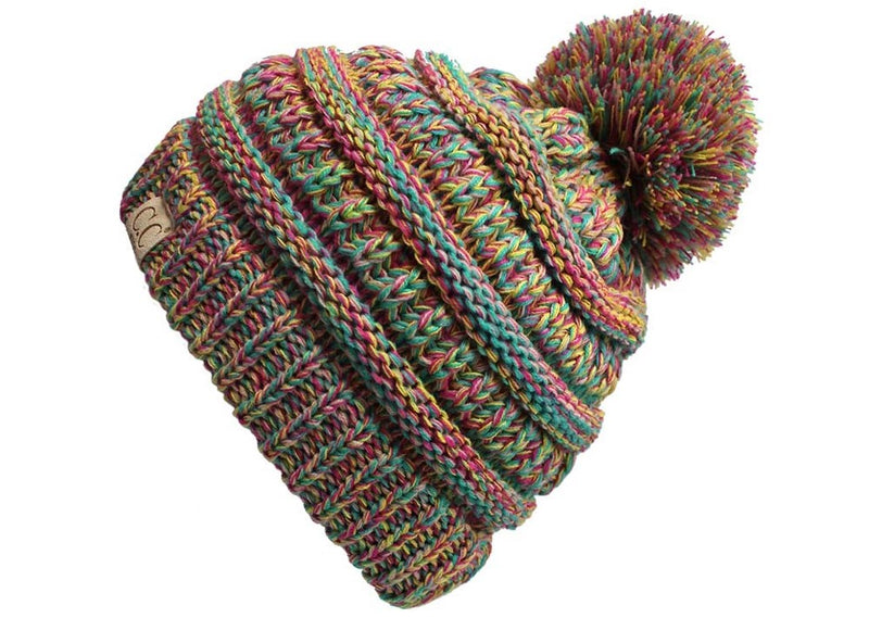 C.C. Kid's Classic Fit Cable Knit Beanie W/ Pom - 4-Tone