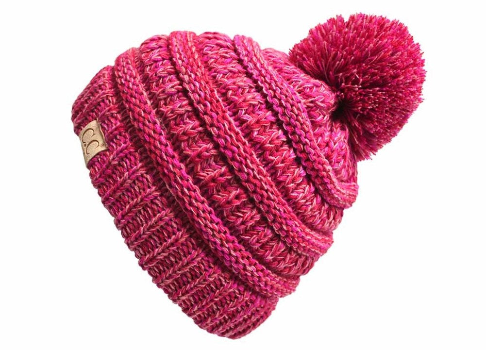 C.C. Kid's Classic Fit Cable Knit Beanie W/ Pom - 4-Tone