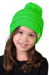 C.C. Kid's Classic Fit Cable Knit Beanie W/ Pom - Neon