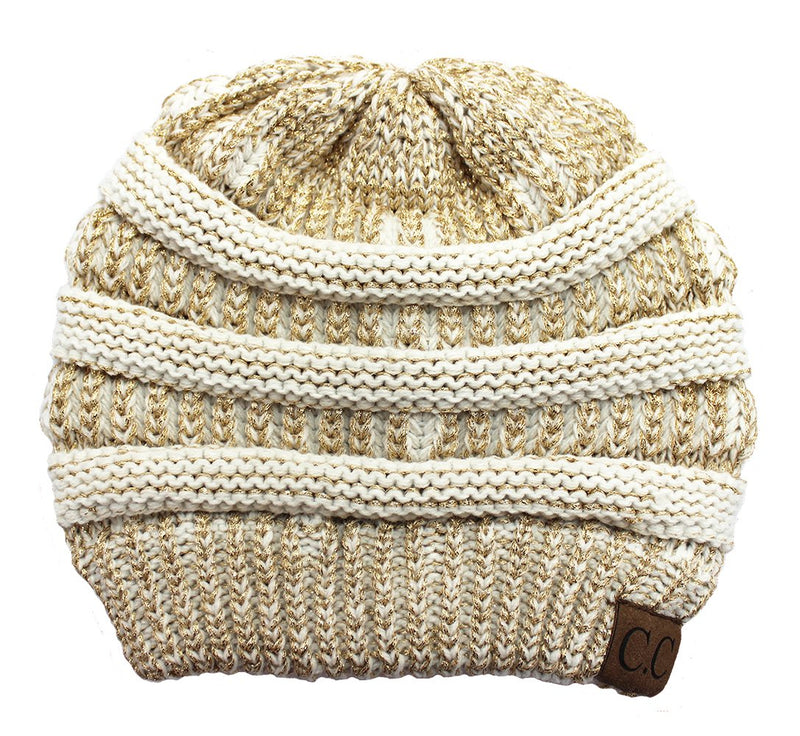 C.C. Classic Fit Cable Knit Beanie - Metallic