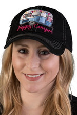 Distressed Patch Baseball Cap - Happy Camper (Black)