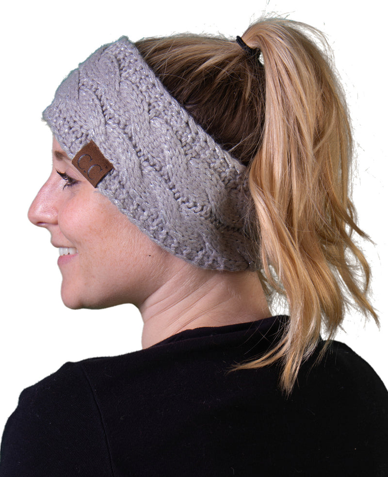 C.C. Cable Knit Lined Winter Headband - Metallic
