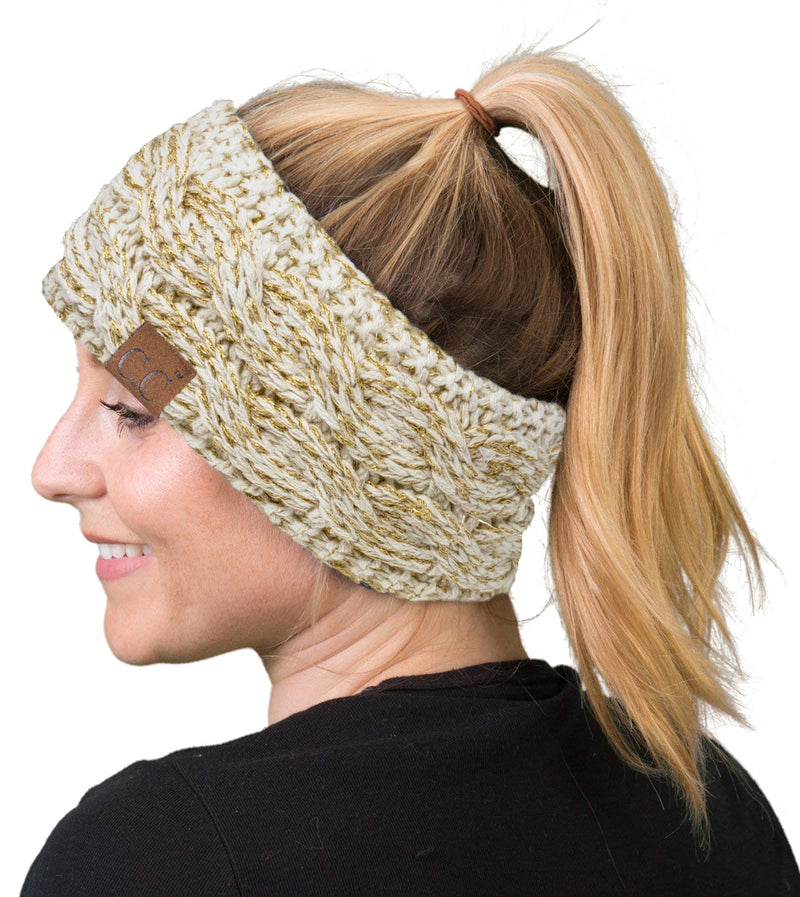 C.C. Cable Knit Lined Winter Headband - Metallic