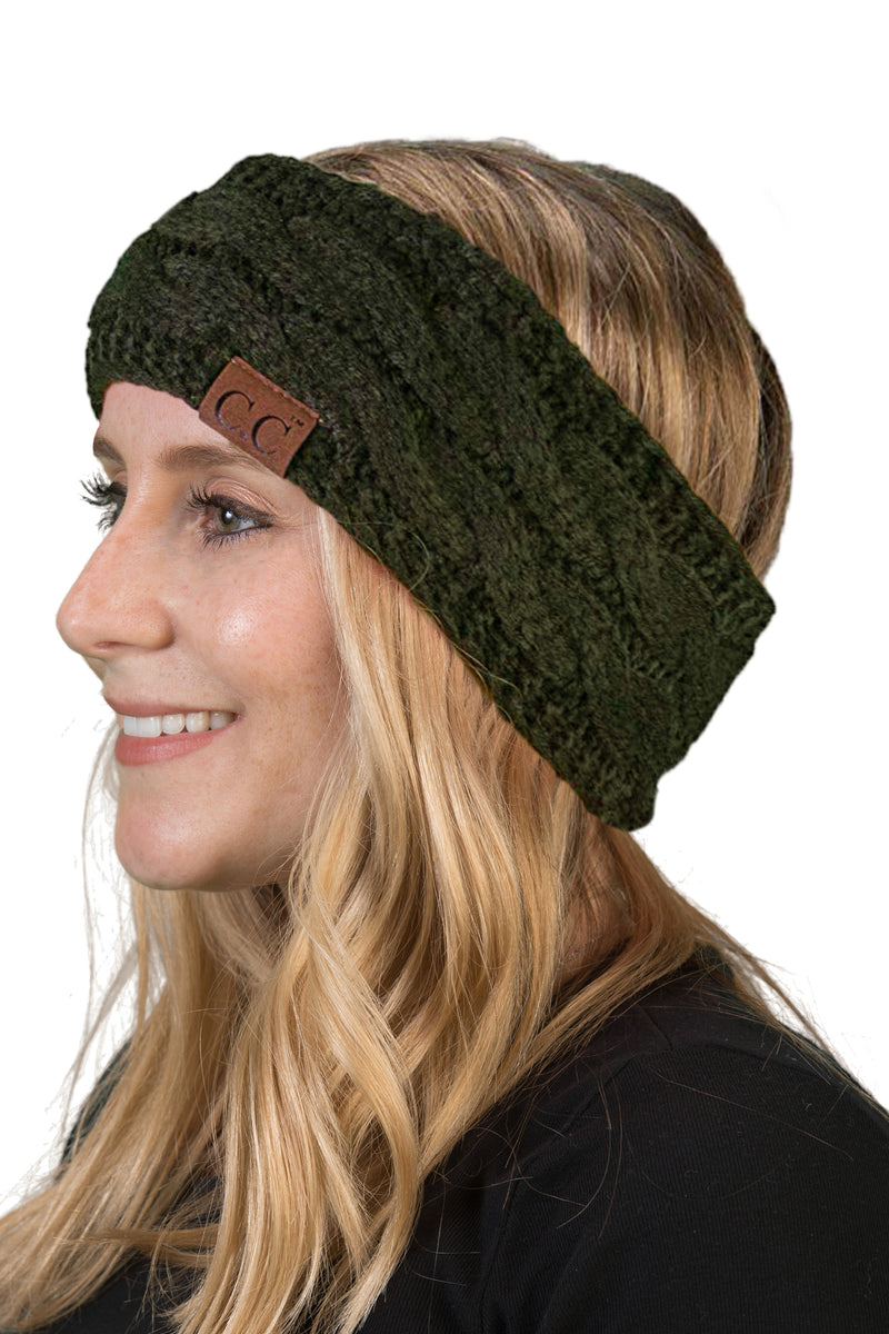 C.C. Cable Knit Lined Winter Headband - Solid Colors