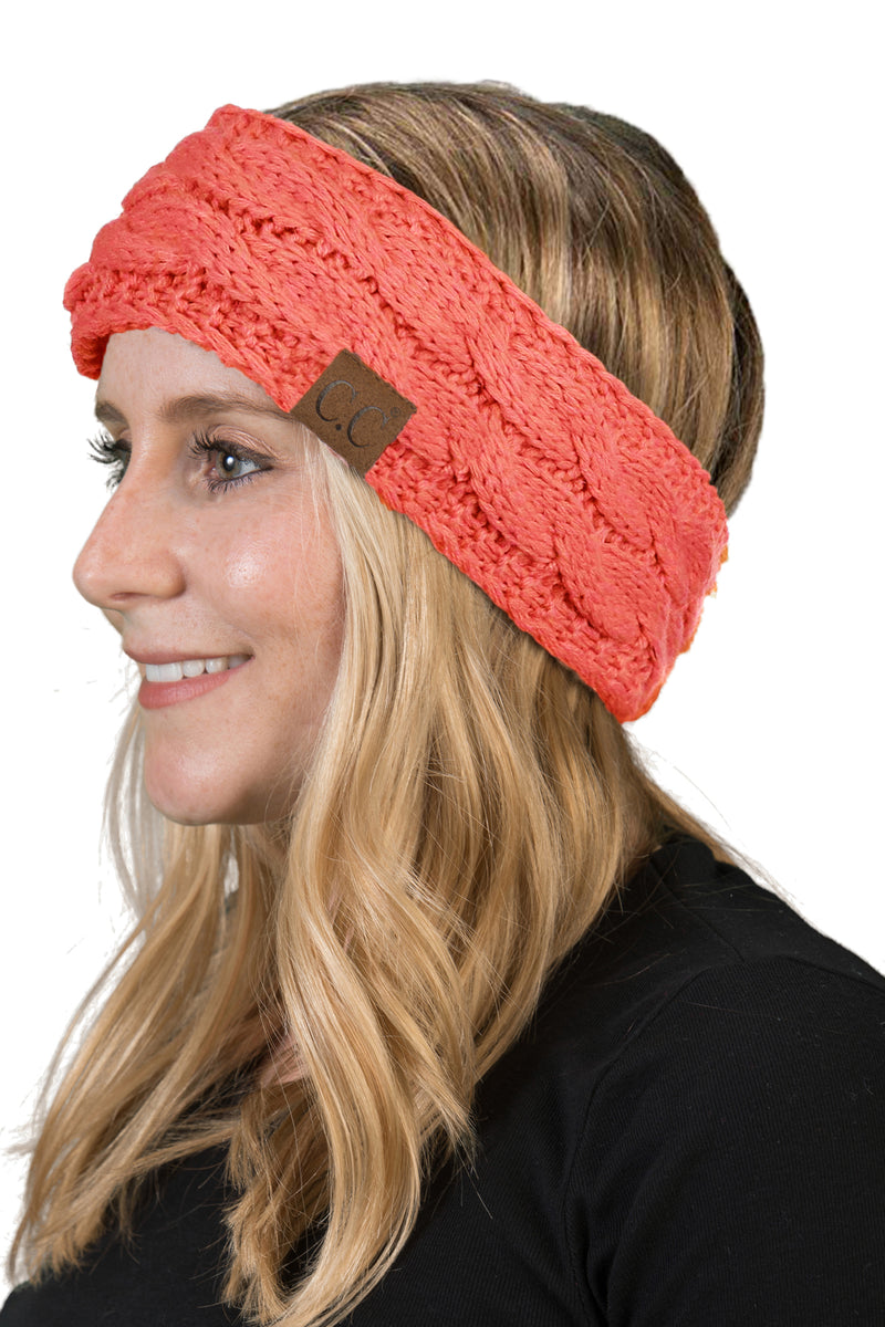 C.C. Cable Knit Lined Winter Headband - Solid Colors