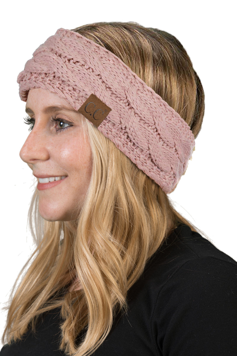 C.C. Cable Knit Lined Winter Headband - Solid Colors