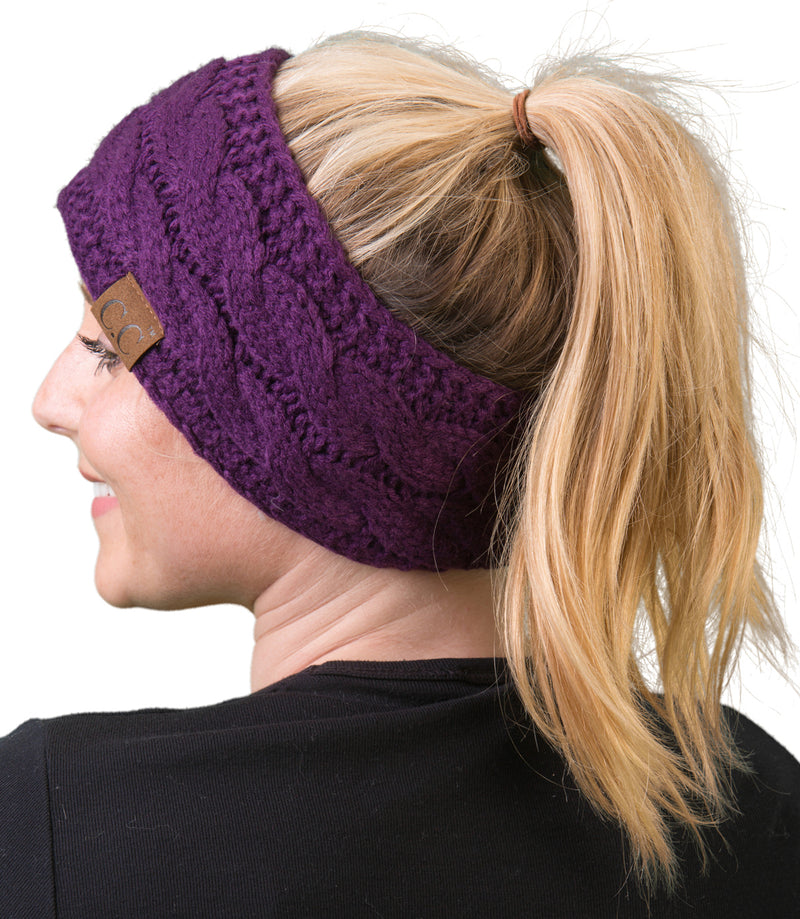 C.C. Cable Knit Lined Winter Headband - Solid Colors