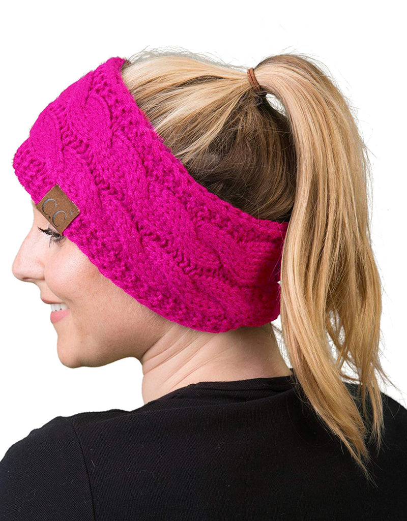 C.C. Cable Knit Lined Winter Headband - Neon