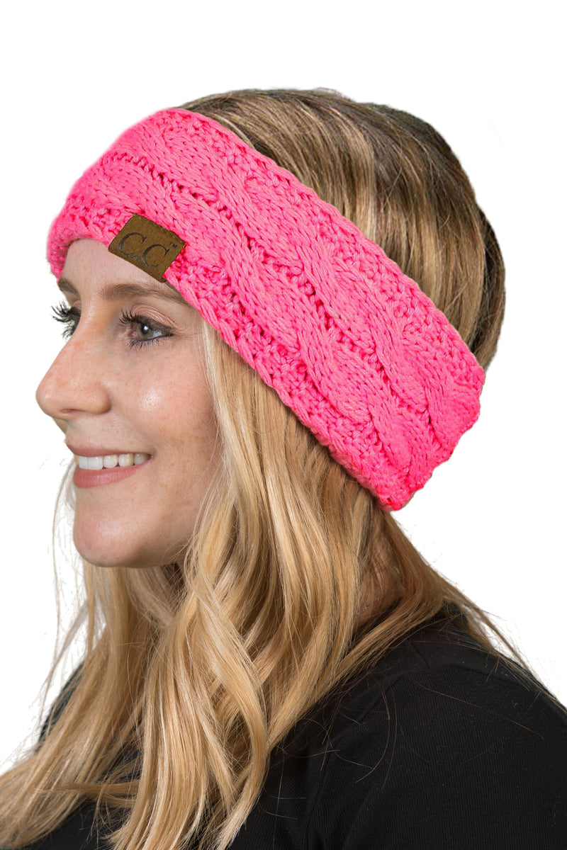 C.C. Cable Knit Lined Winter Headband - Solid Colors