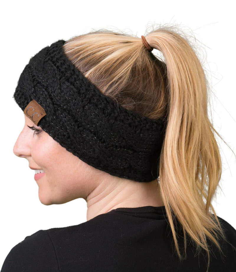 C.C. Cable Knit Lined Winter Headband - Metallic