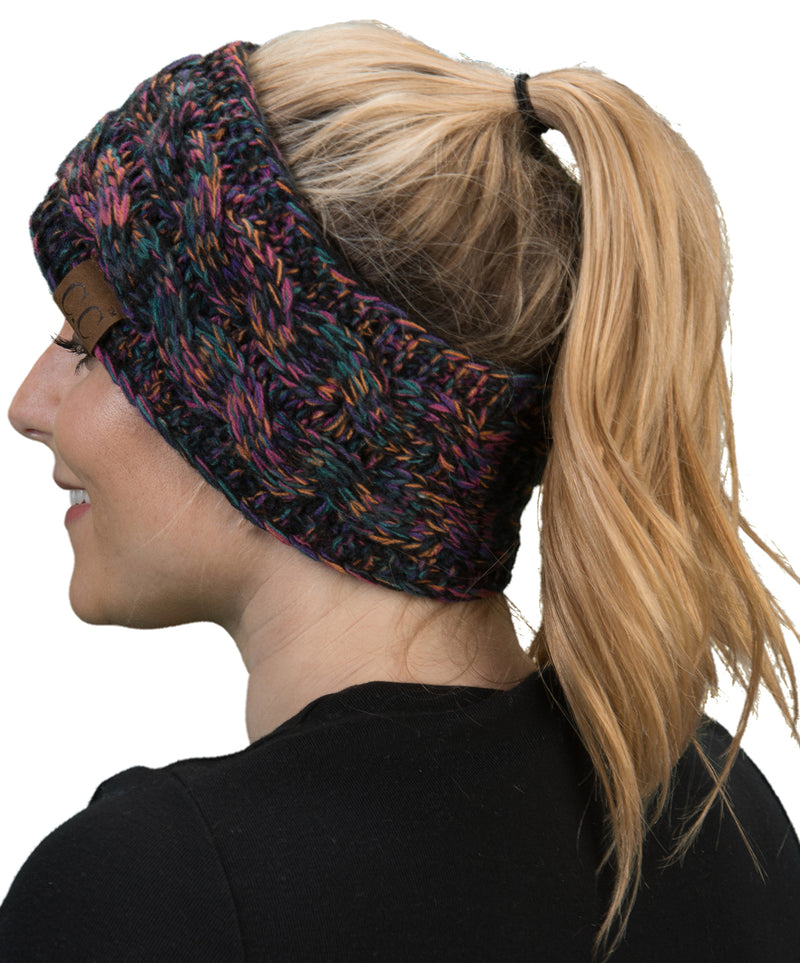 C.C. Cable Knit Lined Winter Headband - 4 Tone