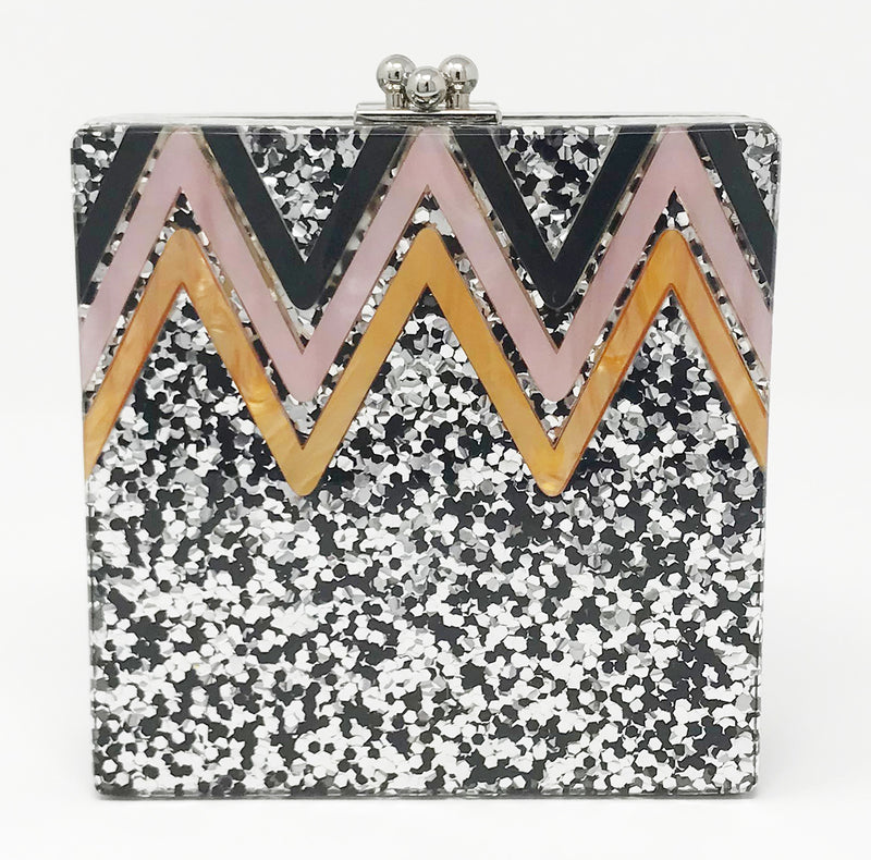 Funky Junque's Evening Purse - Chevron Square (Silver)