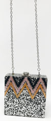 Funky Junque's Evening Purse - Chevron Square (Silver)