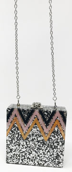 Funky Junque's Evening Purse - Chevron Square (Silver)