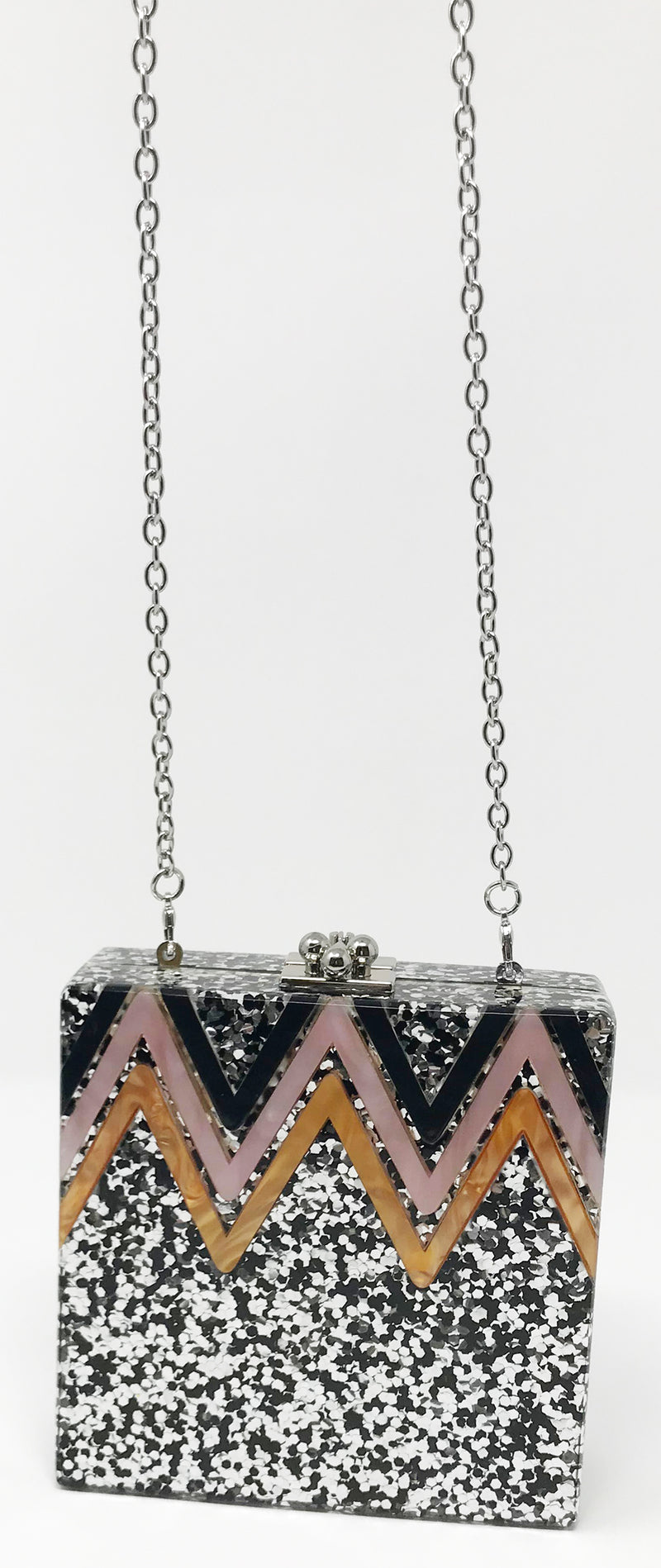 Funky Junque's Evening Purse - Chevron Square (Silver)