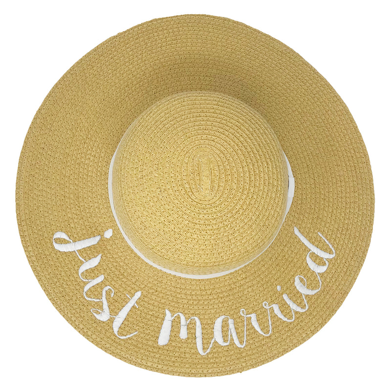 C.C Embroidered Sun Hat -Just Married (Natural Hat with White Lettering)