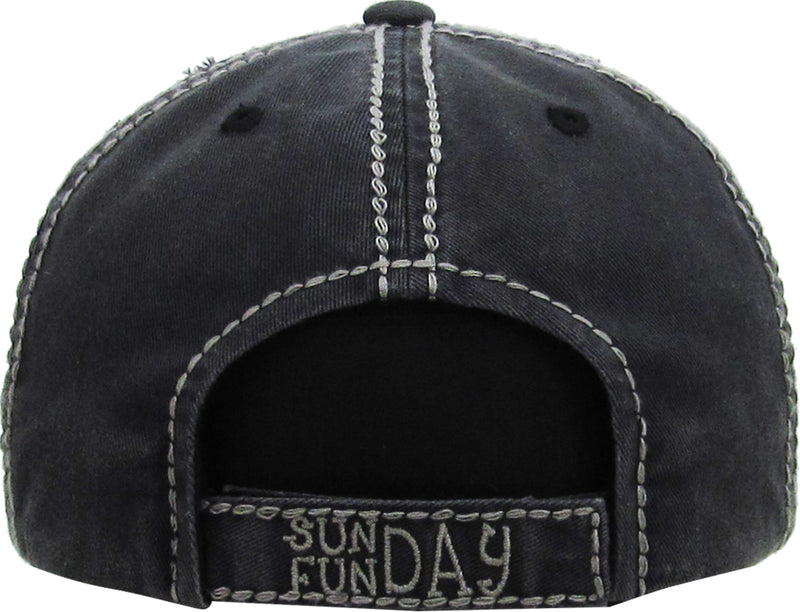 Distressed Patch Baseball Cap - Sunday Fun Day (Black)