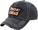 Distressed Patch Baseball Cap - Sunday Fun Day (Black)