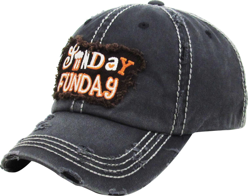 Distressed Patch Baseball Cap - Sunday Fun Day (Black)