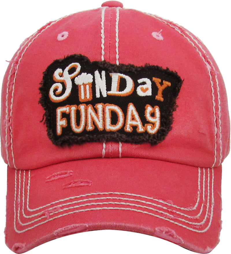 Distressed Patch Baseball Cap - Sunday Fun Day (Coral)
