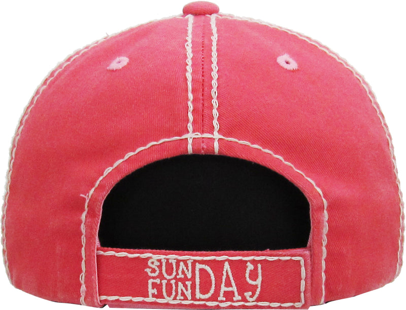 Distressed Patch Baseball Cap - Sunday Fun Day (Coral)