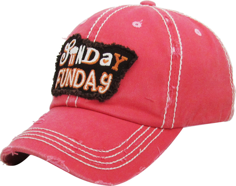 Distressed Patch Baseball Cap - Sunday Fun Day (Coral)