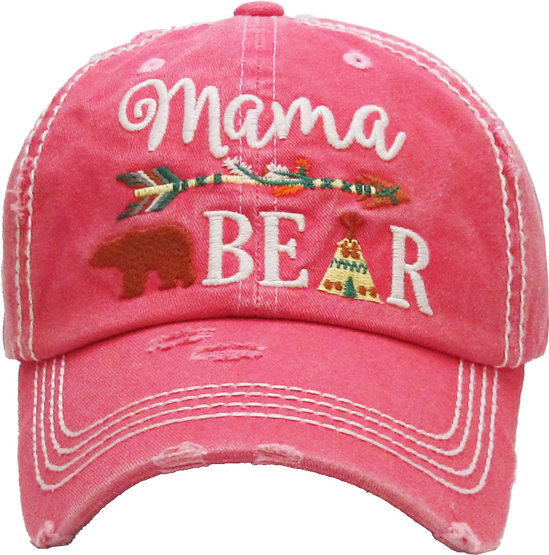 Distressed Patch Baseball Cap - Mama Bear (Pink)