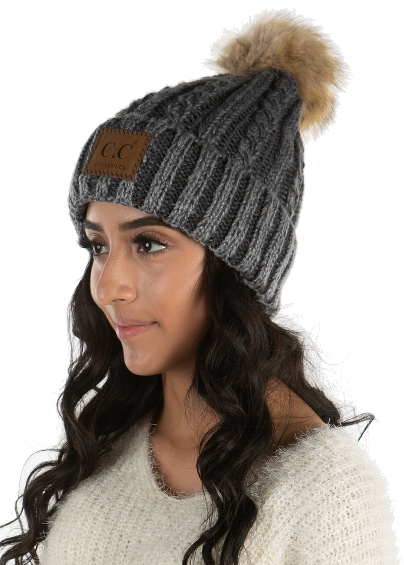 C.C. Faux Fur Pom Hat: Ombre