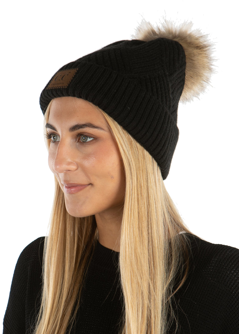 C.C. Faux Fur Pom Hat: Diagonal