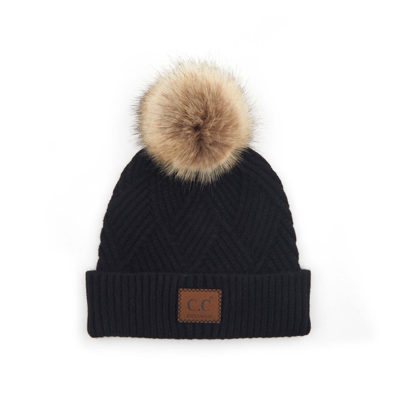 C.C. Faux Fur Pom Hat: Diagonal