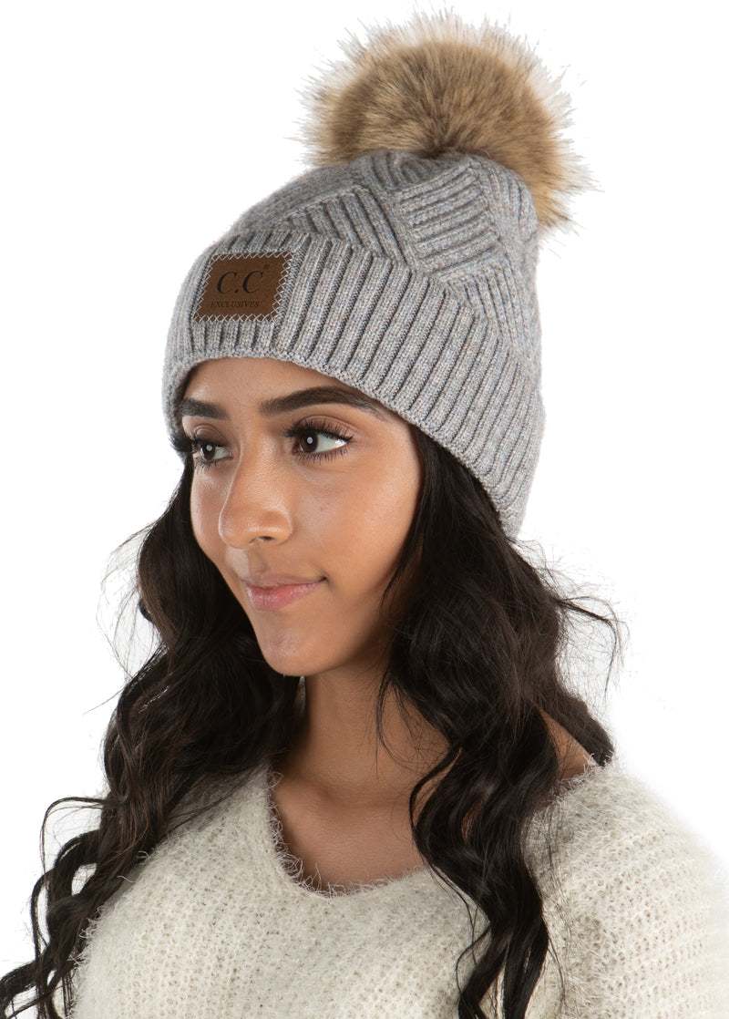 C.C. Faux Fur Pom Hat: Diagonal