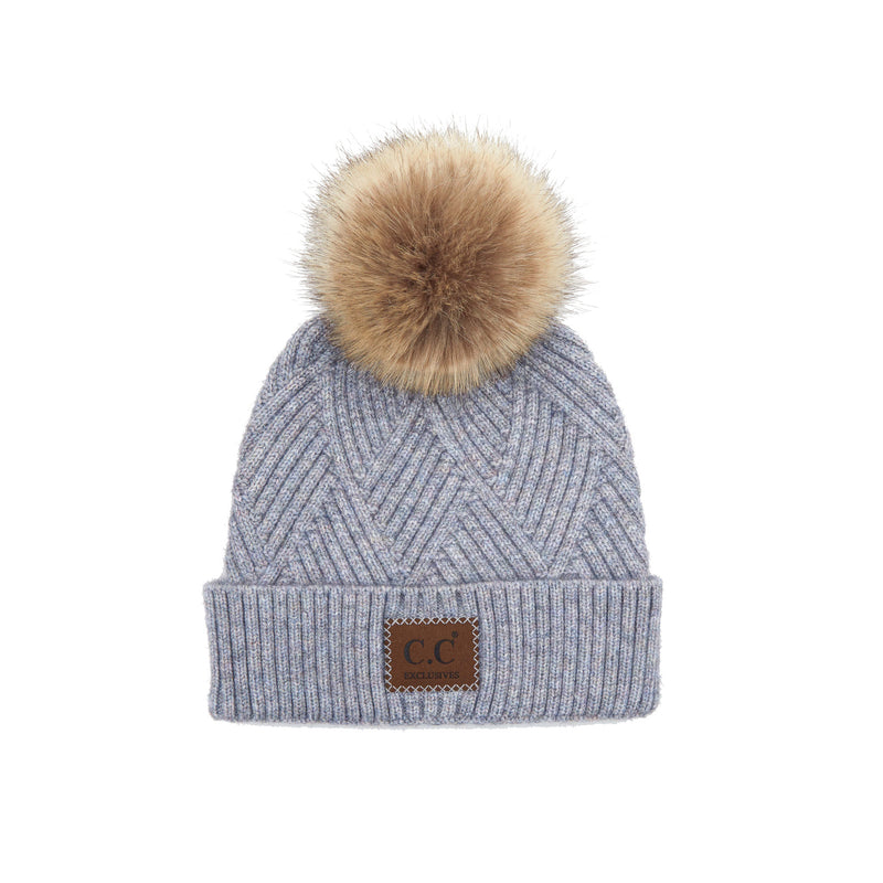 C.C. Faux Fur Pom Hat: Diagonal