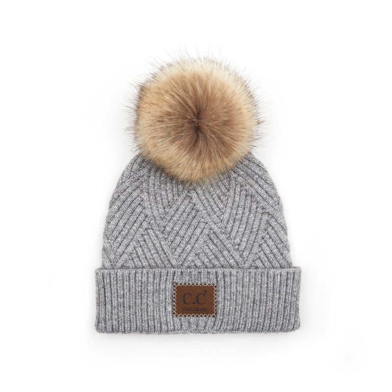 C.C. Faux Fur Pom Hat: Diagonal