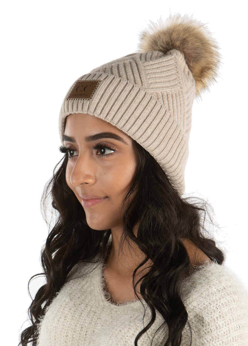 C.C. Faux Fur Pom Hat: Diagonal