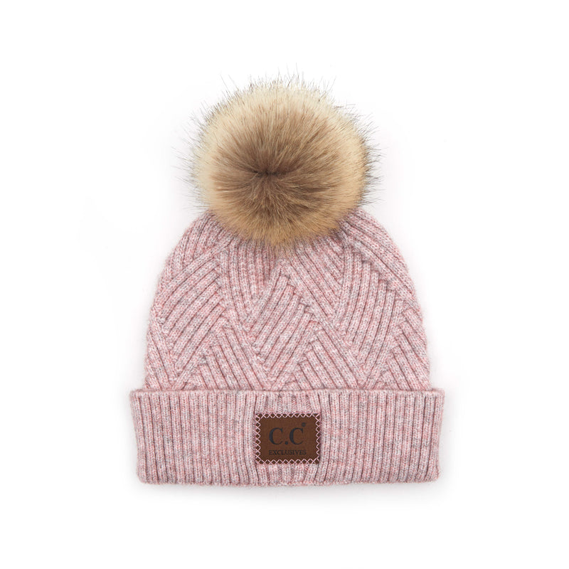 C.C. Faux Fur Pom Hat: Diagonal