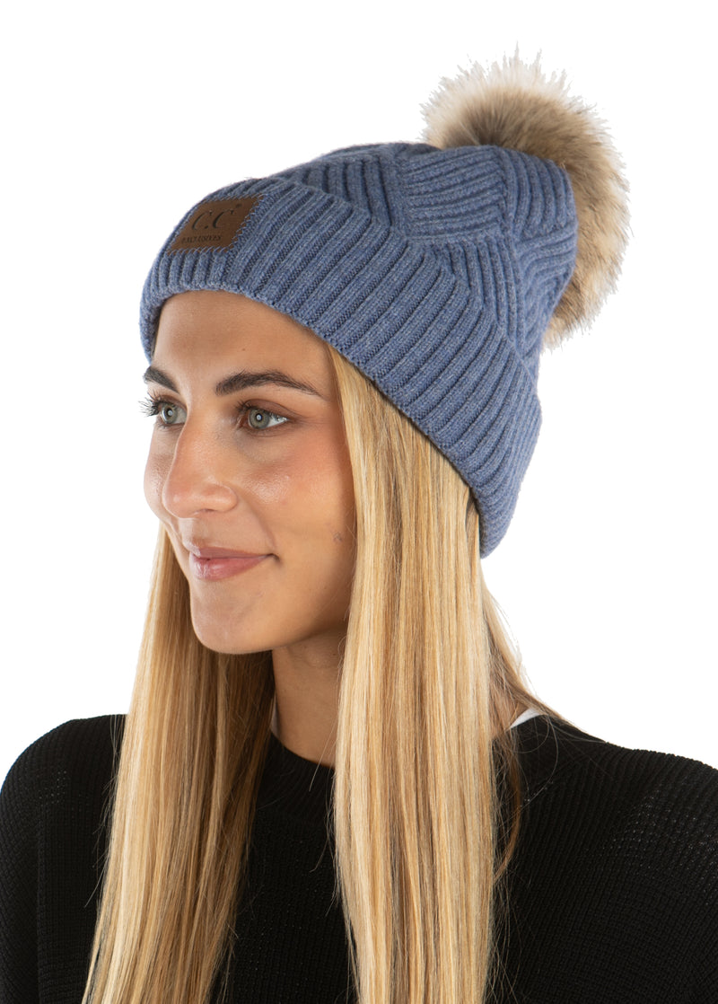 C.C. Faux Fur Pom Hat: Diagonal