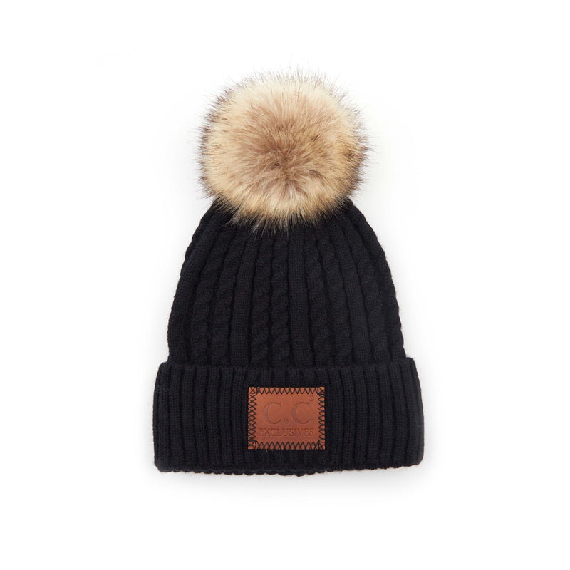 C.C. Faux Fur Pom Hat: Double Braided