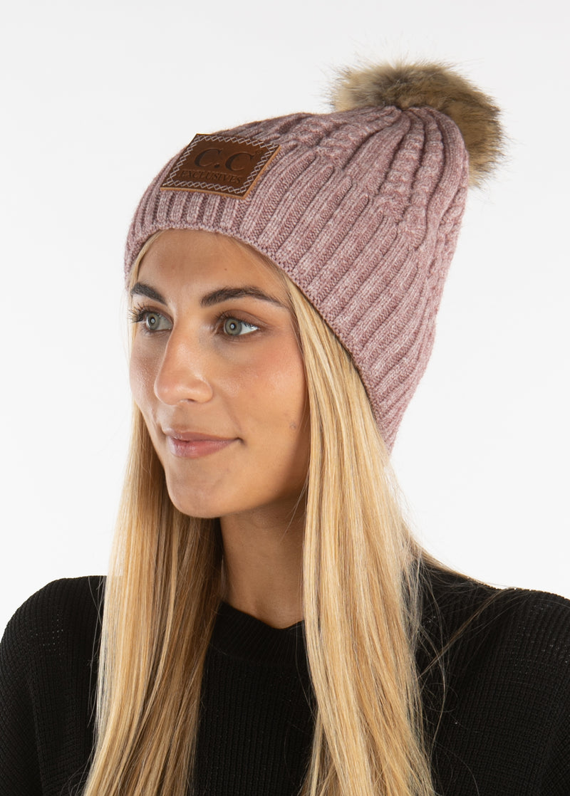 C.C. Faux Fur Pom Hat: Double Braided
