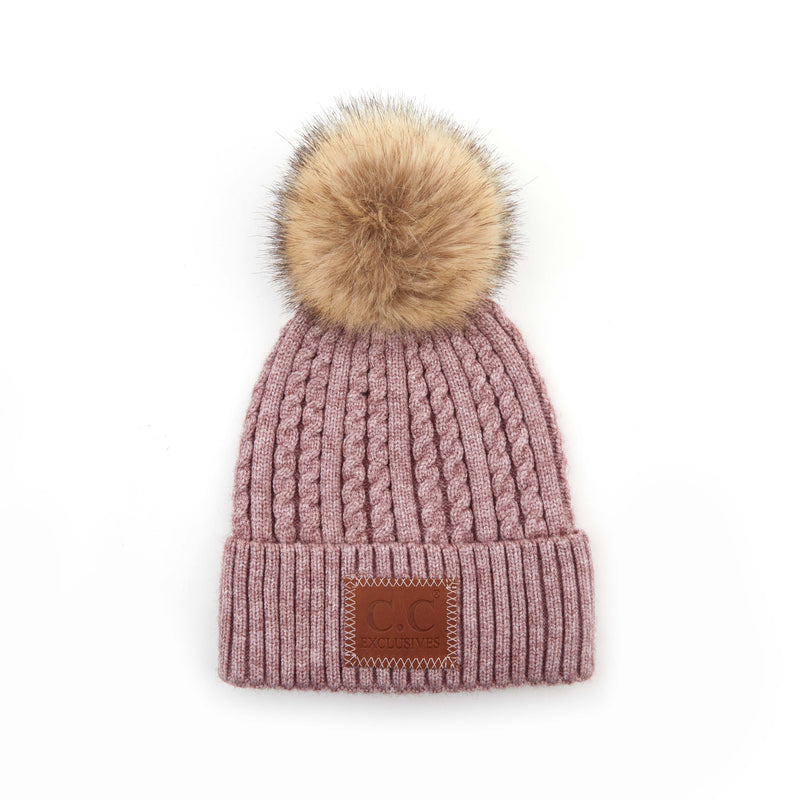 C.C. Faux Fur Pom Hat: Double Braided