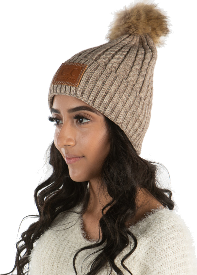 C.C. Faux Fur Pom Hat: Double Braided