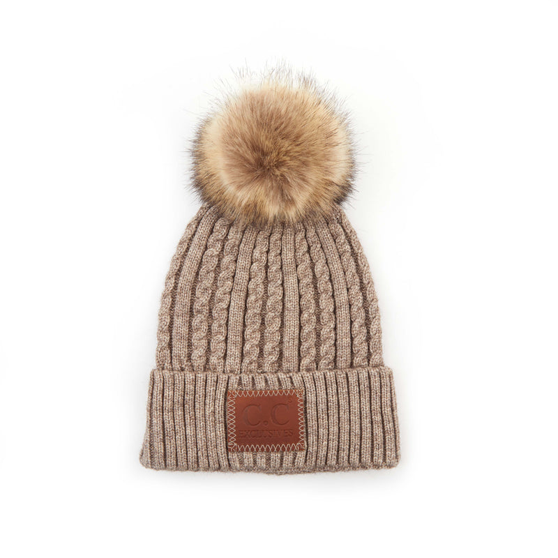 C.C. Faux Fur Pom Hat: Double Braided