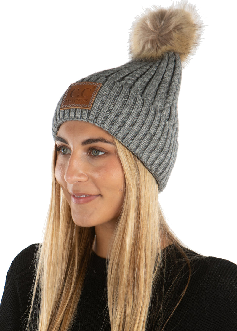 C.C. Faux Fur Pom Hat: Double Braided