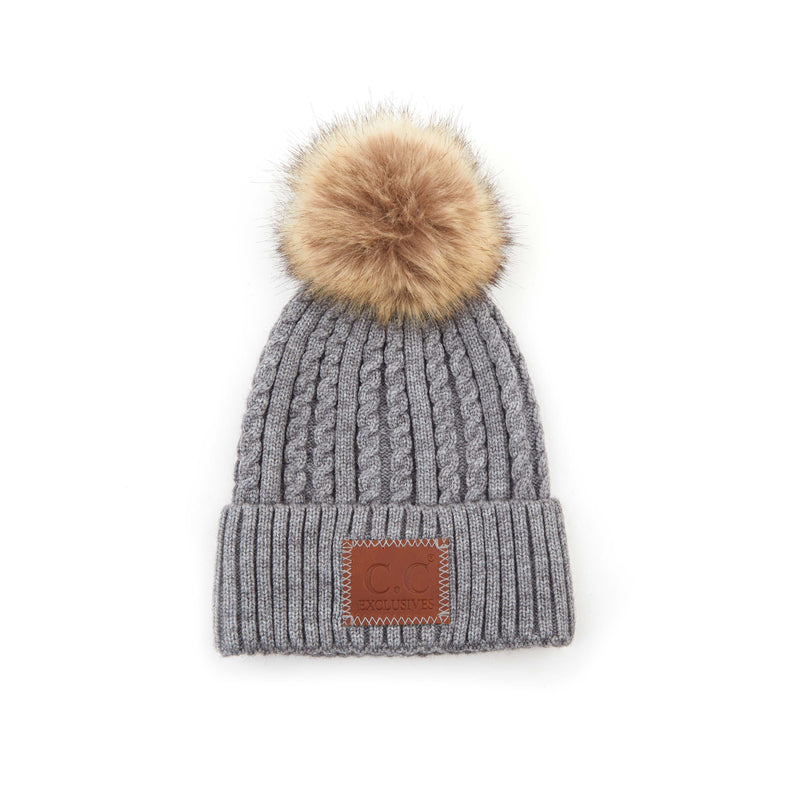 C.C. Faux Fur Pom Hat: Double Braided