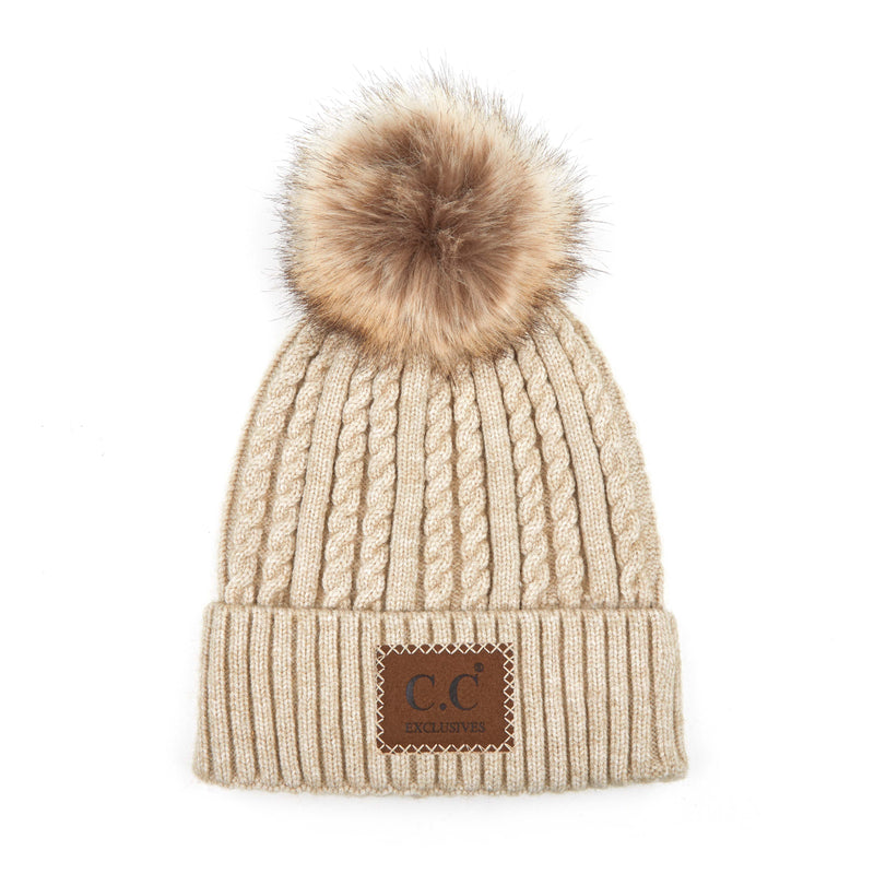 C.C. Faux Fur Pom Hat: Double Braided