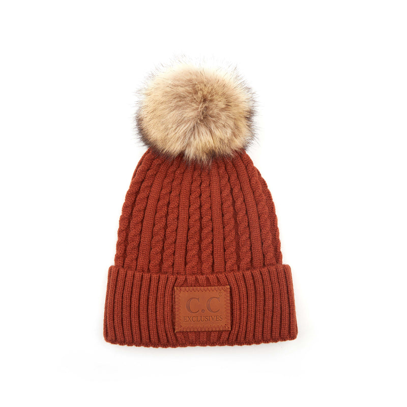 C.C. Faux Fur Pom Hat: Double Braided