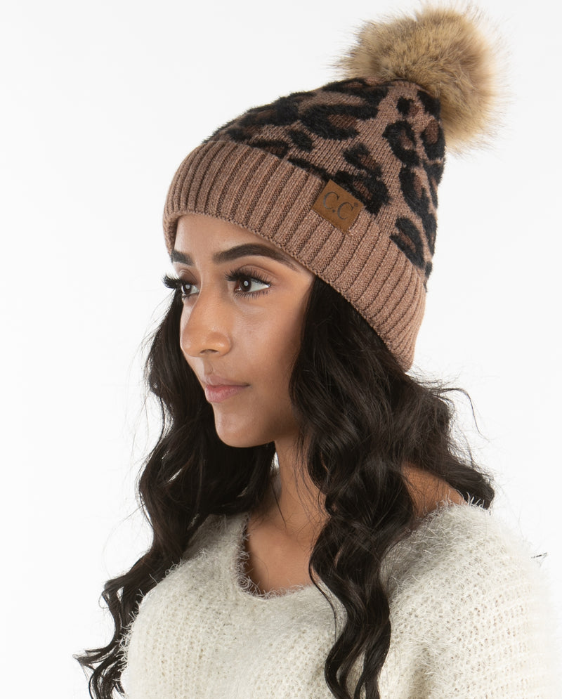 C.C. Faux Fur Pom Hat: Animal Print