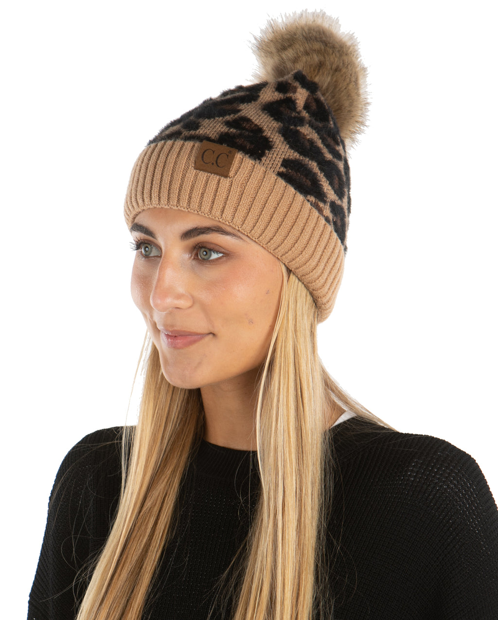 C.C. Faux Fur Pom Hat: Animal Print