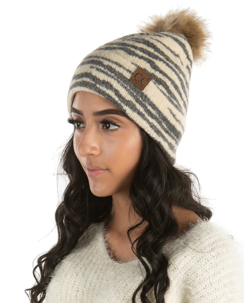 C.C. Faux Fur Pom Hat: Animal Print