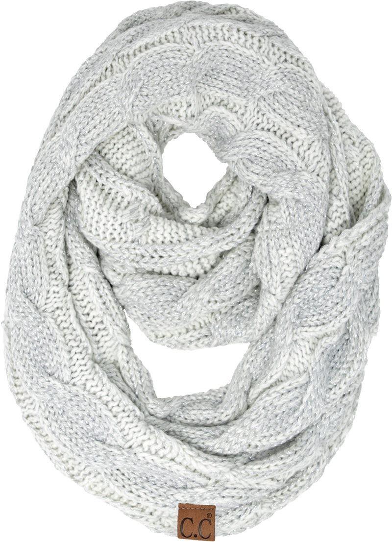 C.C. Cable Knit Infinity Scarf - Metallic